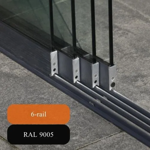 Glazen schuifwand 6-rail 5880mm breed zwart RAL 9005