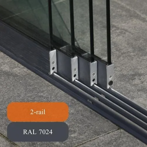 Glazen schuifwand 2-rail 1960mm breed antraciet RAL 7024